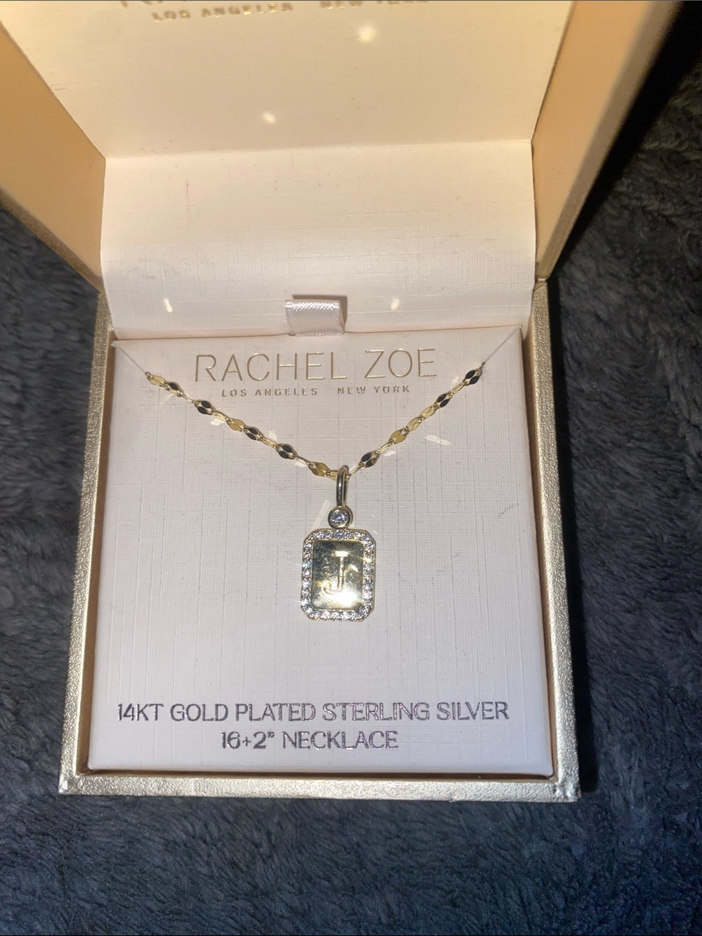 Rachel Zoe Gold Initial J Pendant Necklace with Crystal Halo